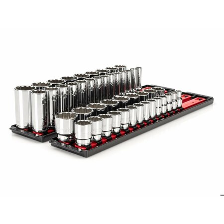 TEKTON 1/2 Inch Drive 12-Point Socket Set with Rails, 46-Piece (10-32 mm) SHD92208